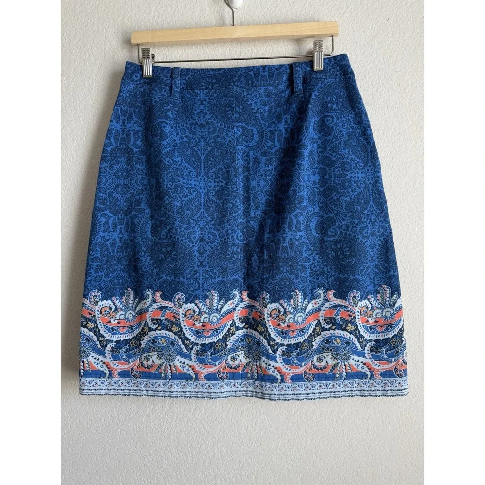 Lands End Womens Sz 8 Paisley Print Skirt A-Line Button Front Boho Chic Nautical